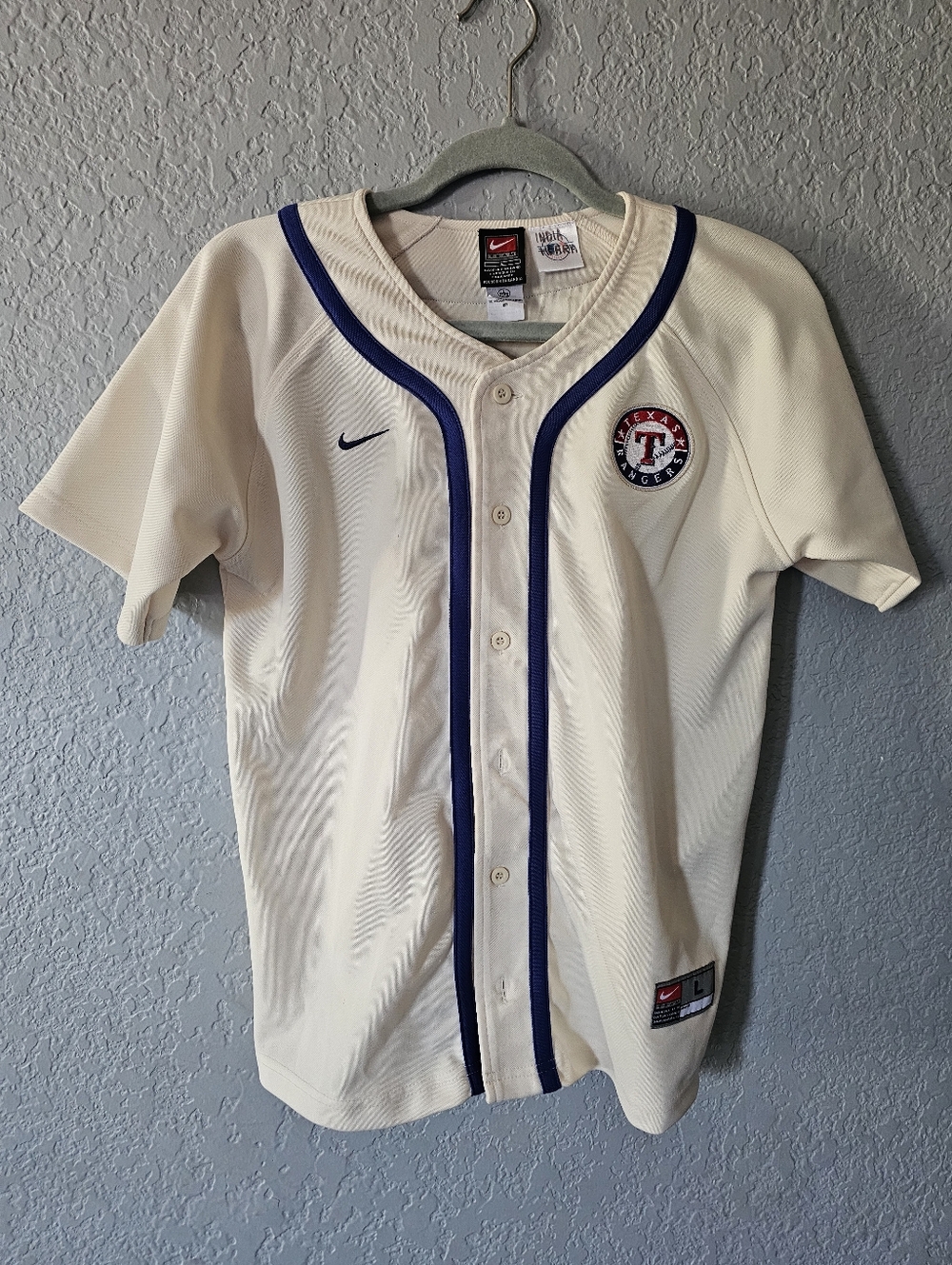Nike Cream Baseball Jersey with Navy Blue Trim